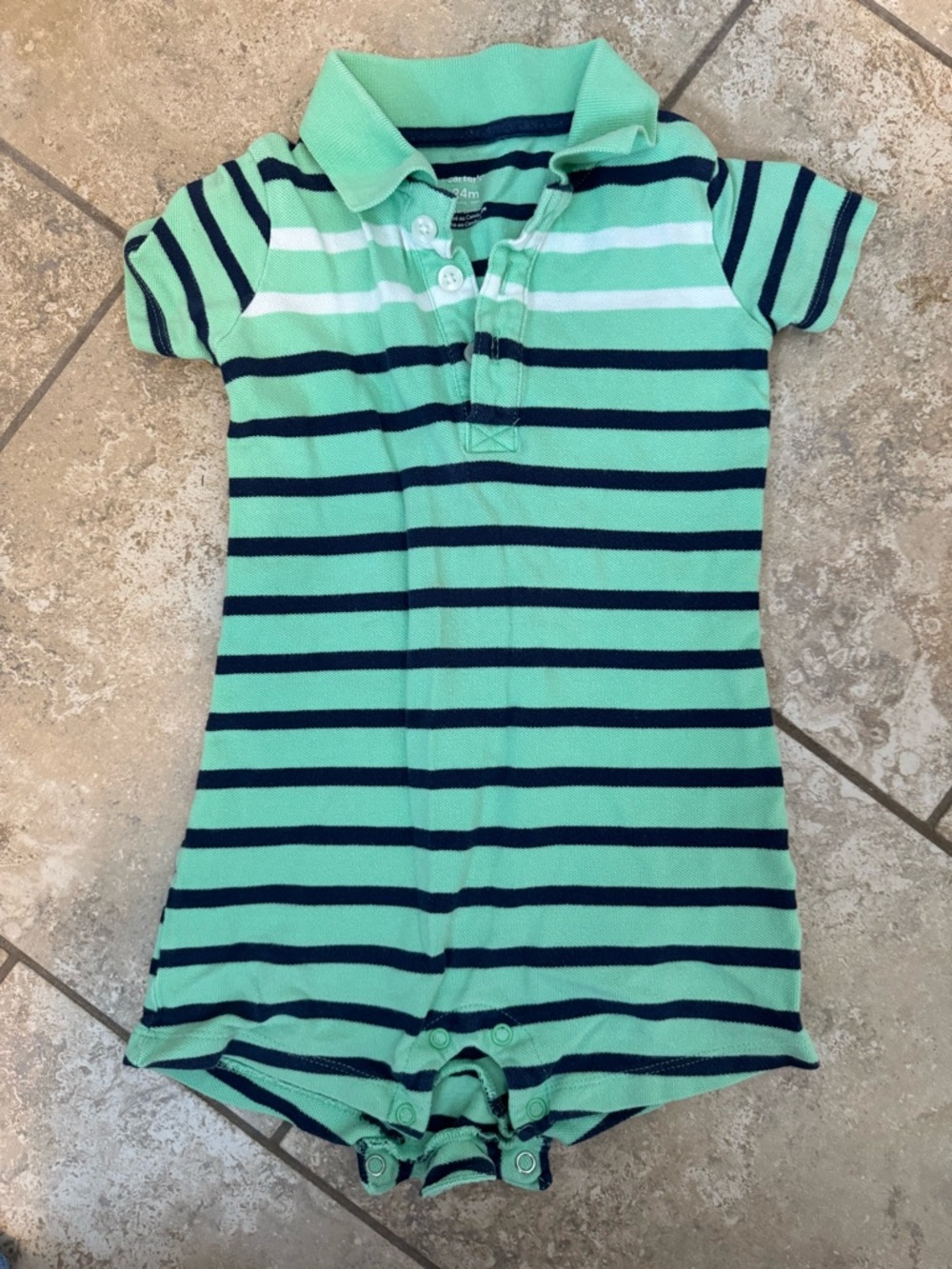 Striped carters Romper in Mint & Navy